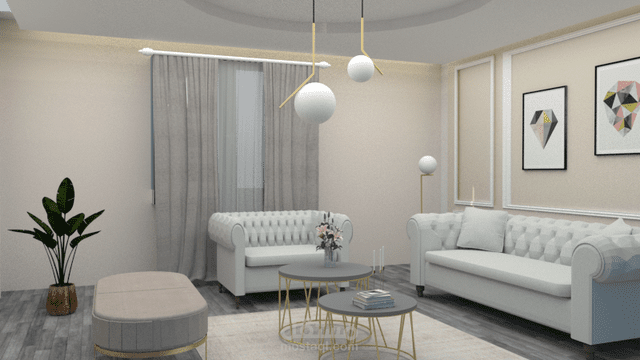 صالون modern بإستخدام برنامج sketchup و v-ray
