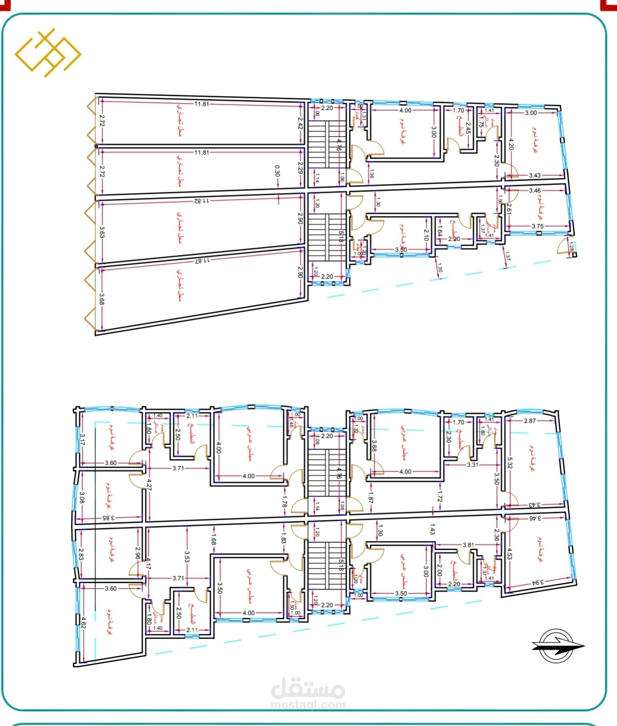 تصميم معماري وإنشائي ل2 مباني سكنية متجاورين
