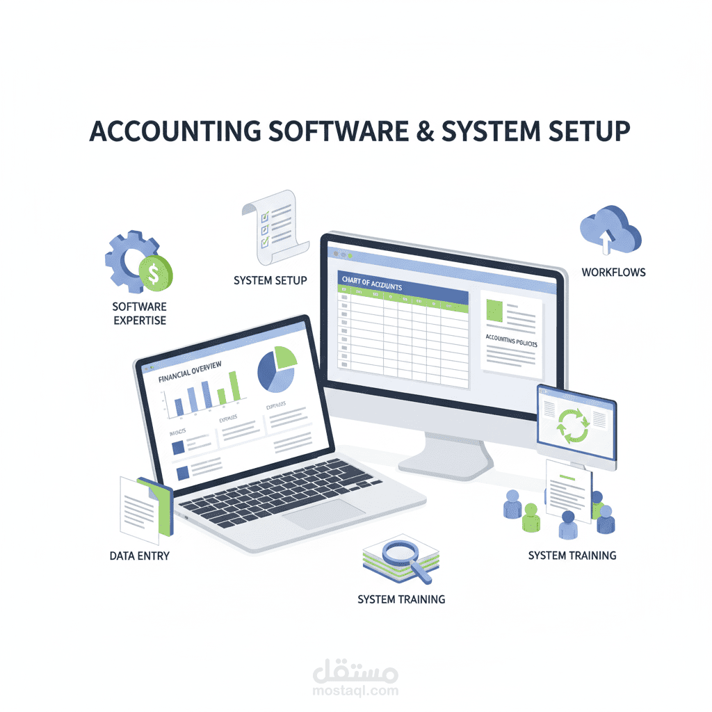 إعداد نظام محاسبي متكامل لمؤسسة جديدة من الصفر والعمل علي البرامج المحاسبية السحابيه عن بعد