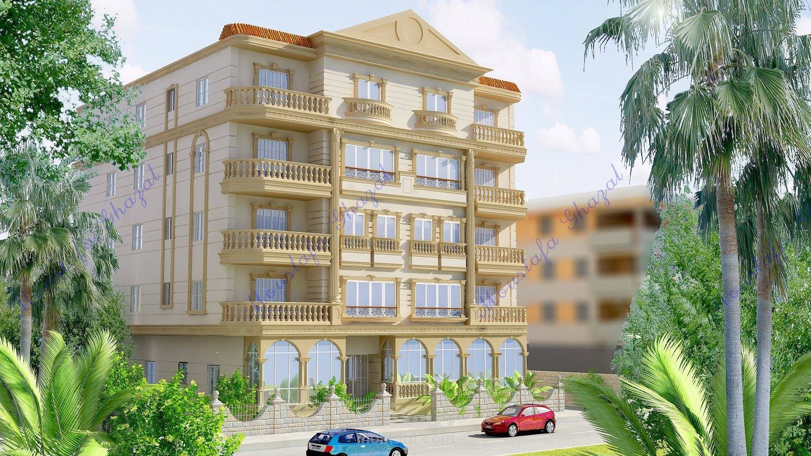 تصميم واظهار معماري عمارة سكنية - مساكن شيراتون المطار - القاهرة