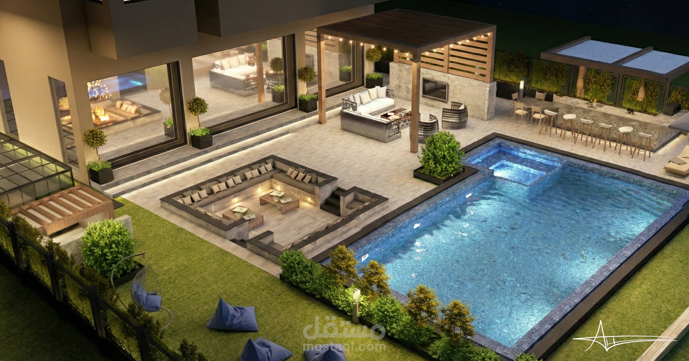 تصميم لاندسكيب لشاليه سياحي فاخر - الغردقة (Modern Landscape)