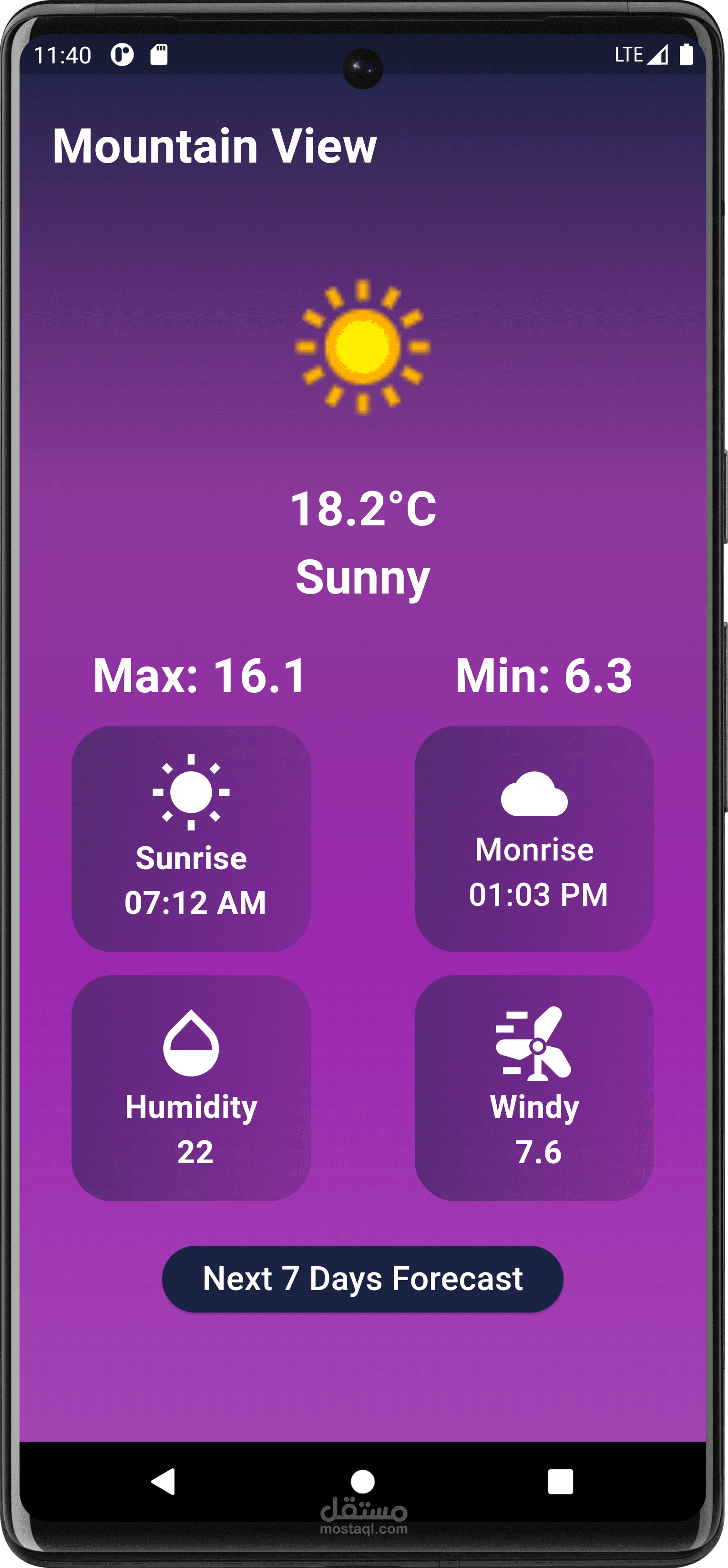 برنامج طقس متطور تم تصميمه باستخدام Flutter