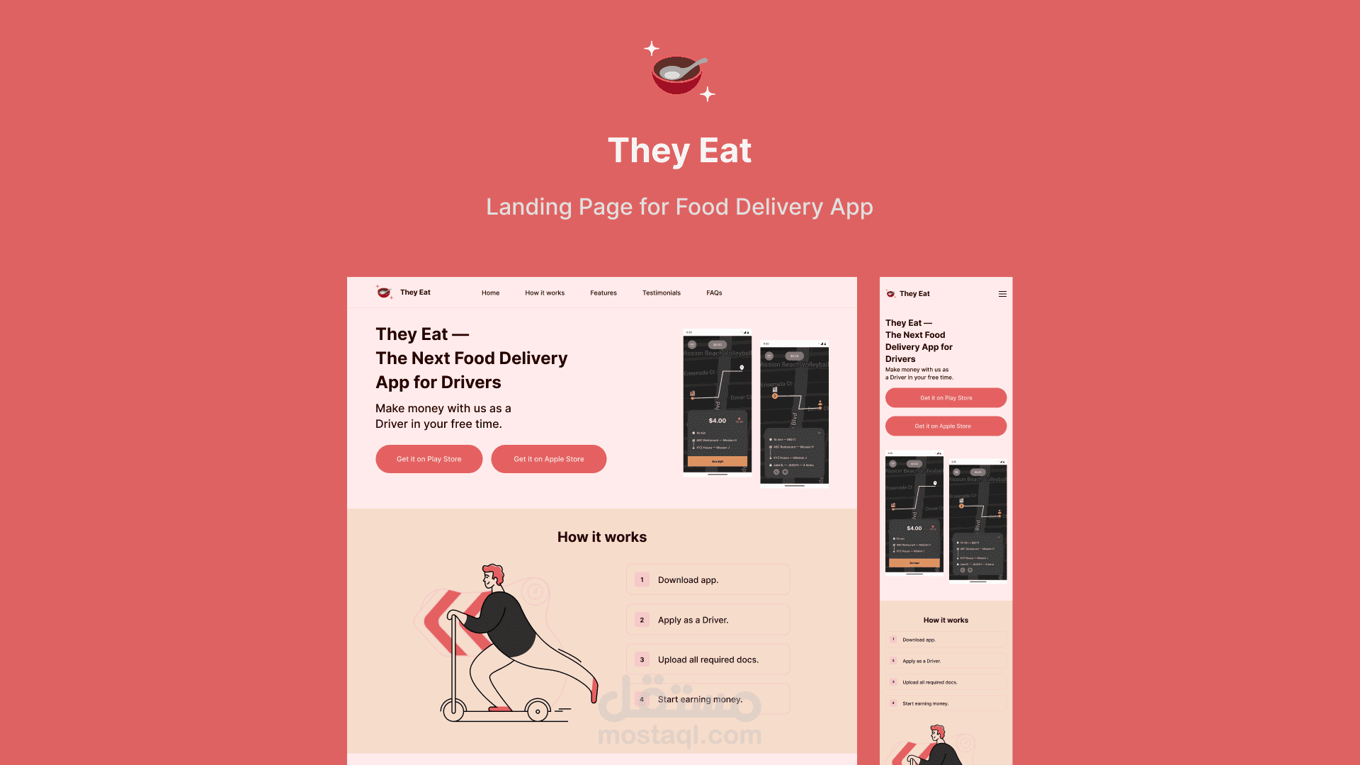 Landing Page for They Eat Food Delivery App