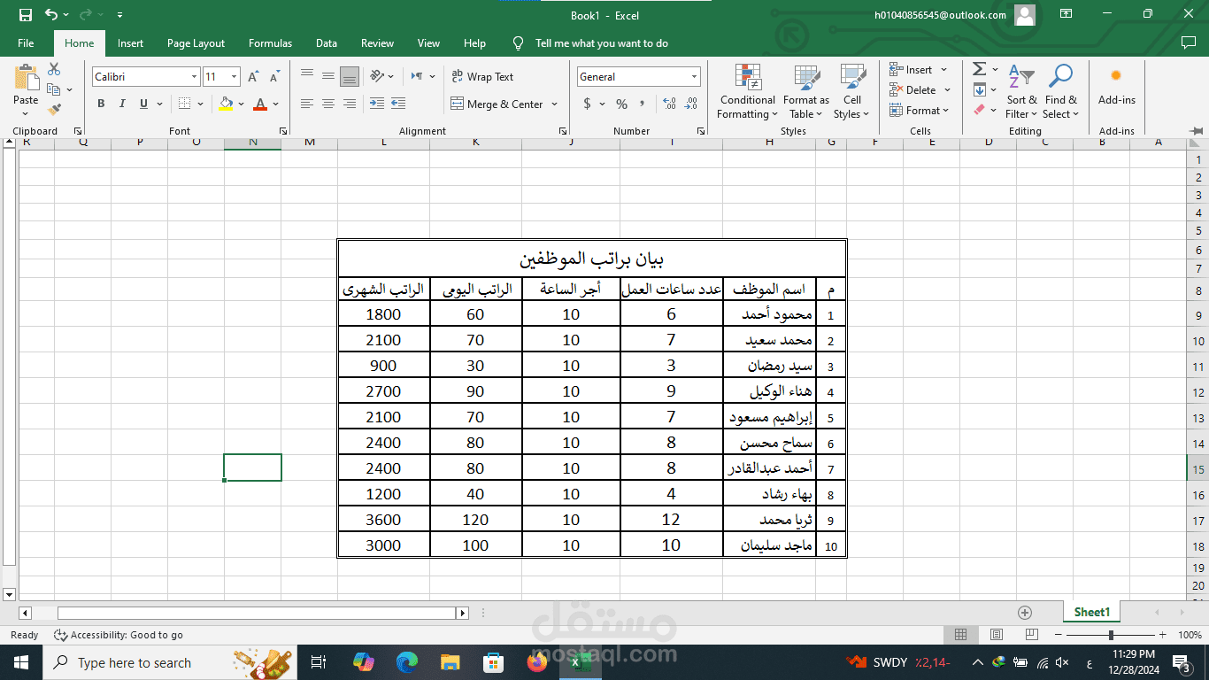 بيان براتب الموظفين