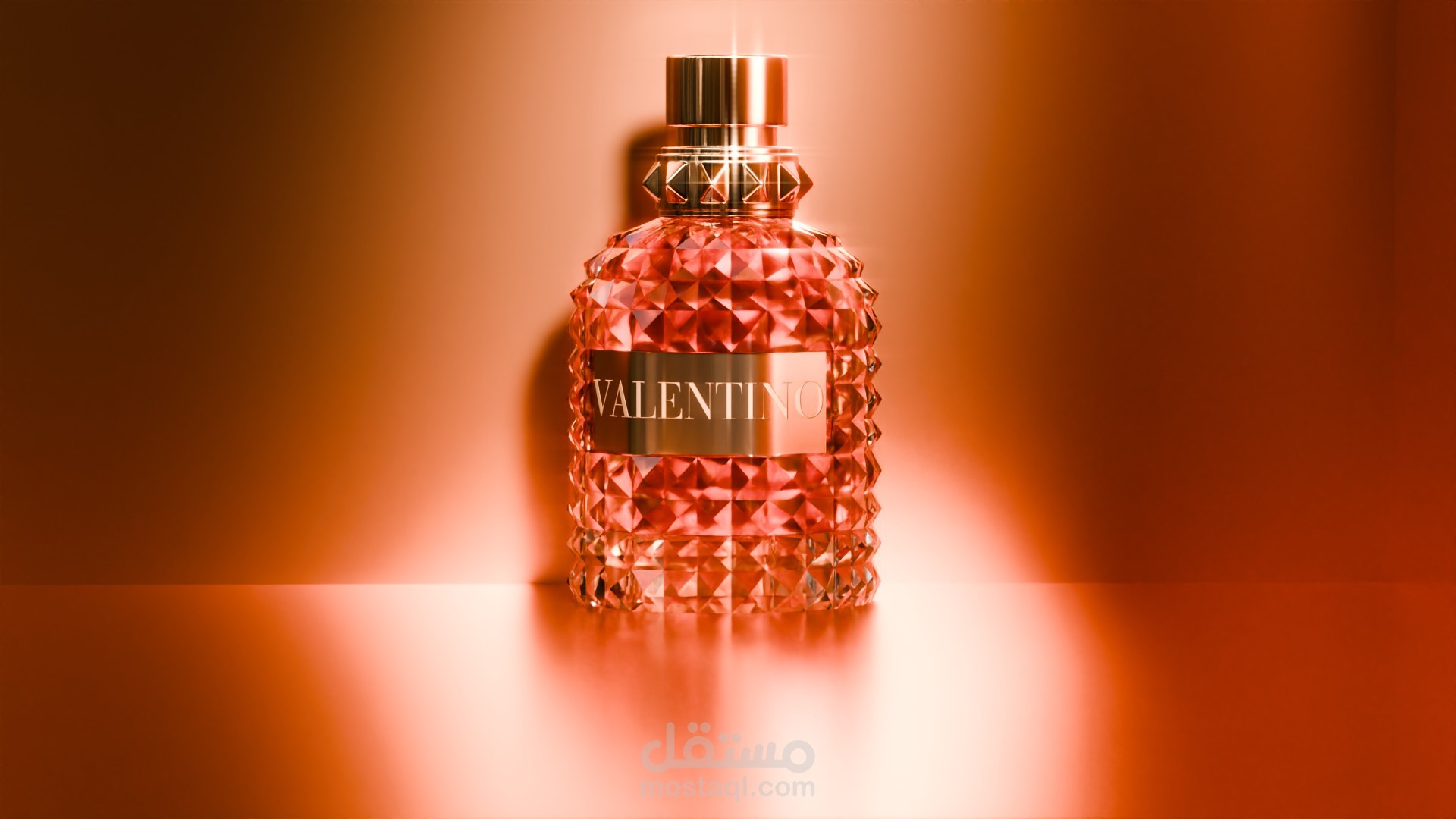 مشهد ثلاثي الأبعاد لعطر فالنتينو - تصميم احترافي