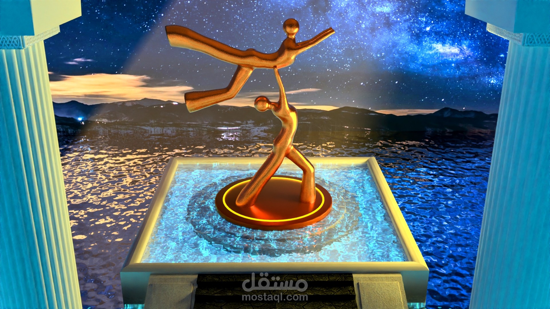 تصميم تمثال ثلاثي الابعاد مع  بيئه واقعيه