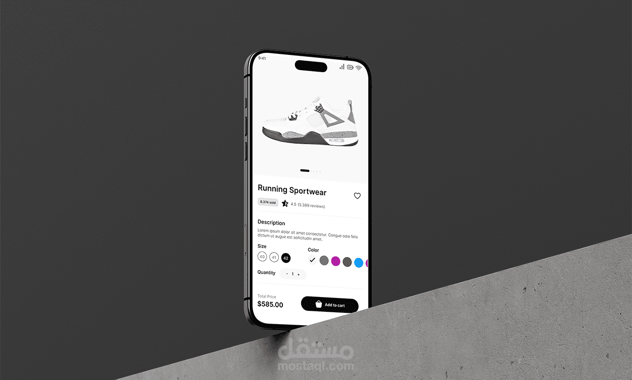 تصميم واجهة UI/UX لصفحة منتج داخل تطبيق متجر إلكتروني