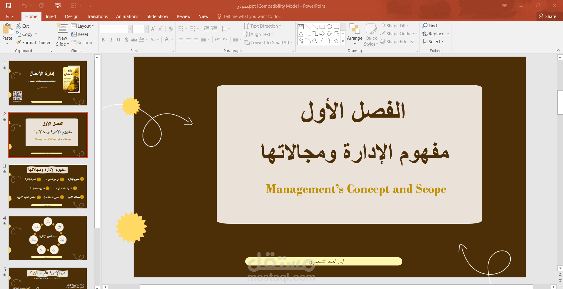 تصميم عرض تقديمي عن مفهوم الإدارة ومجالاتها