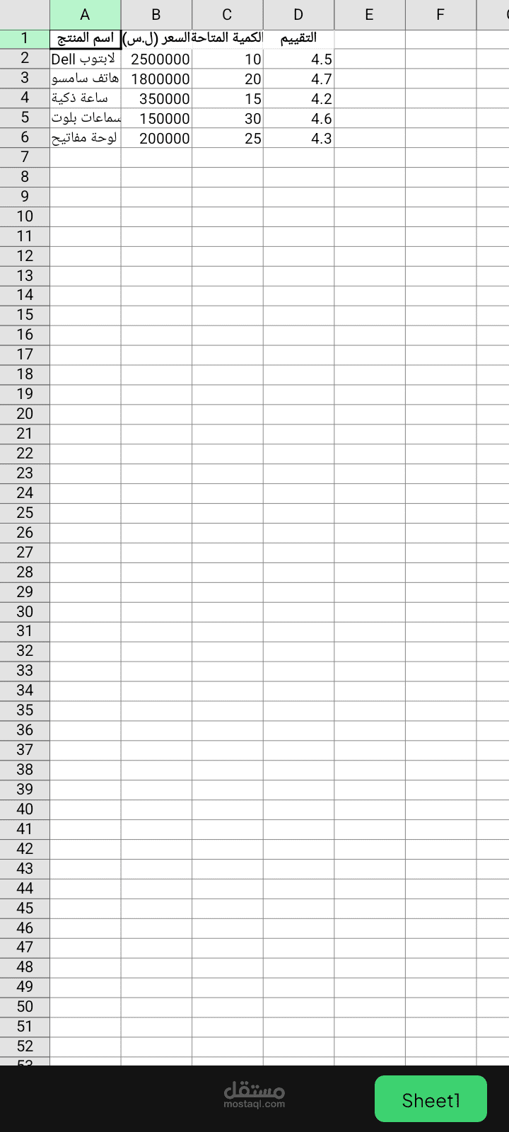 ملف تنظيم بيانات المنتجات (Excel)