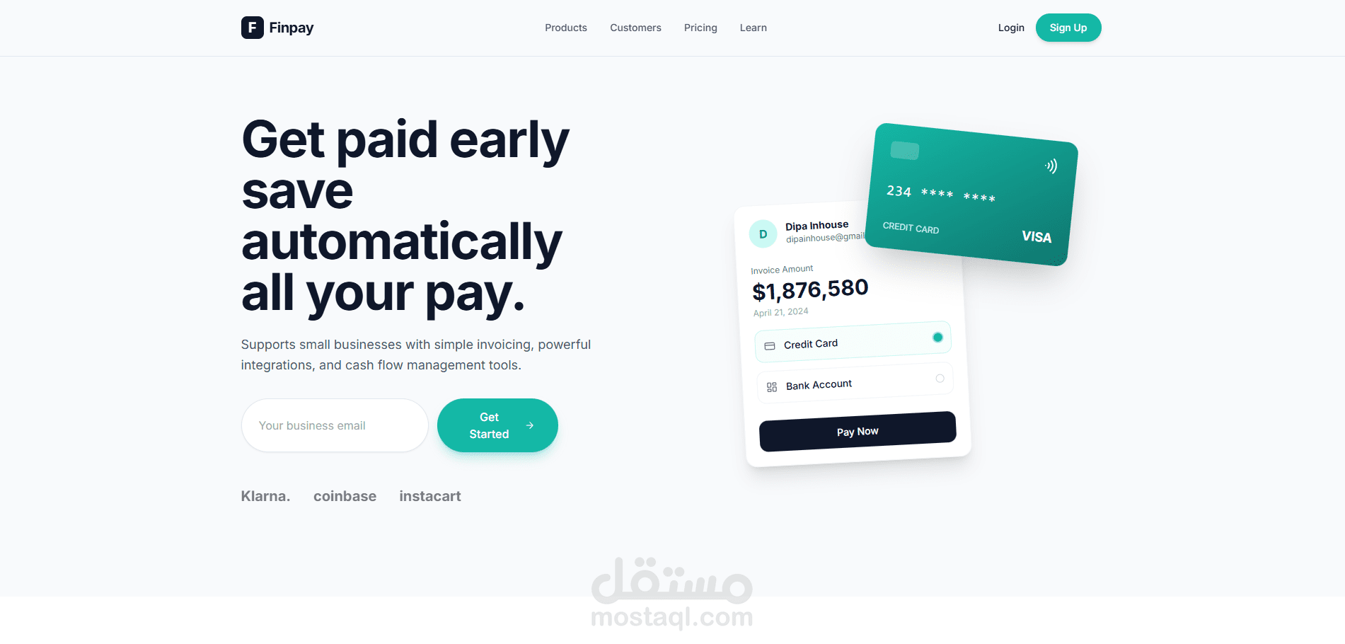تصميم وتطوير Landing Page احترافية لمنصة FinTech باستخدام HTML و Tailwind CSS