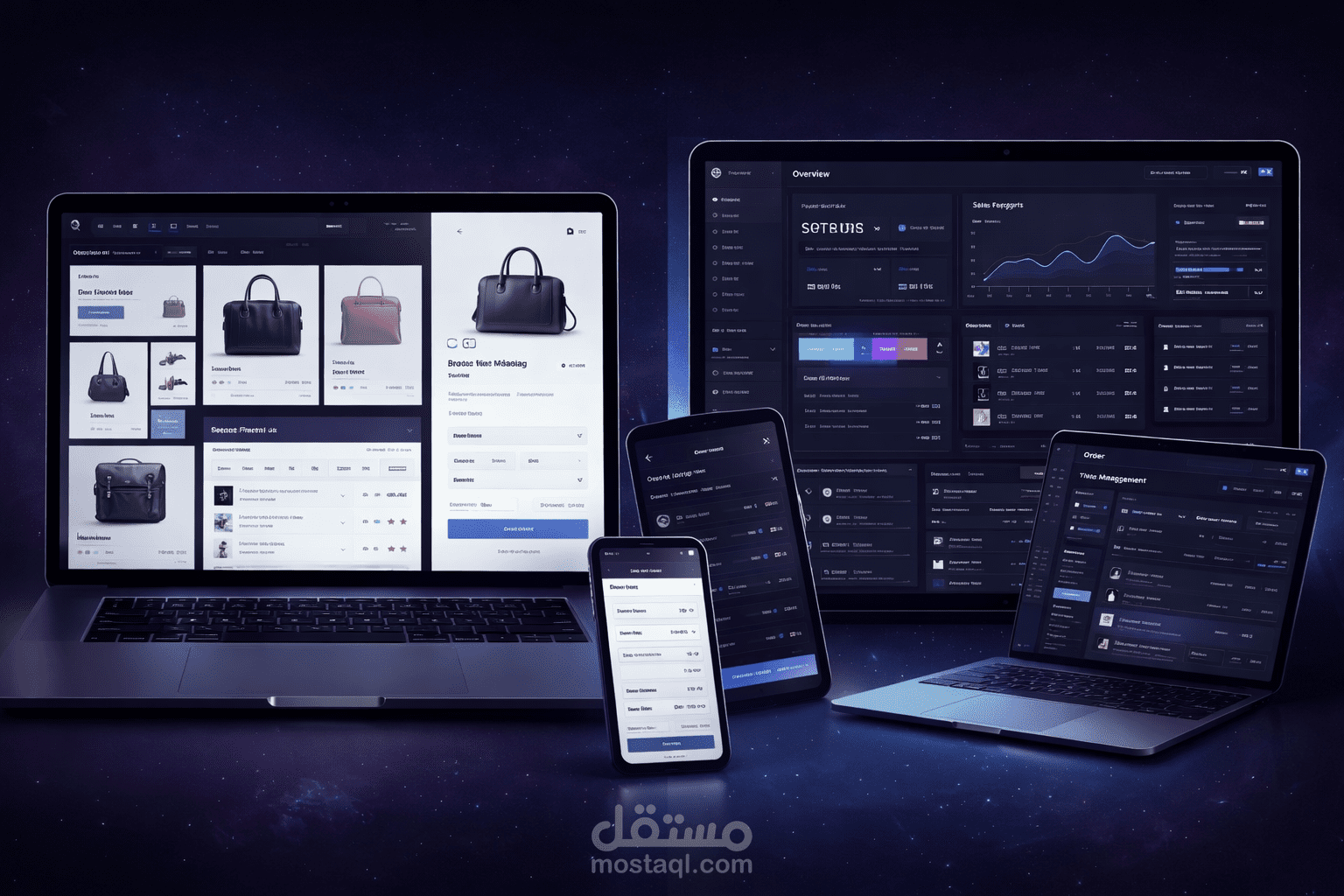 منصة تجارة إلكترونية حديثة بواجهة متجر ولوحة تحكم احترافية (SaaS E-commerce)