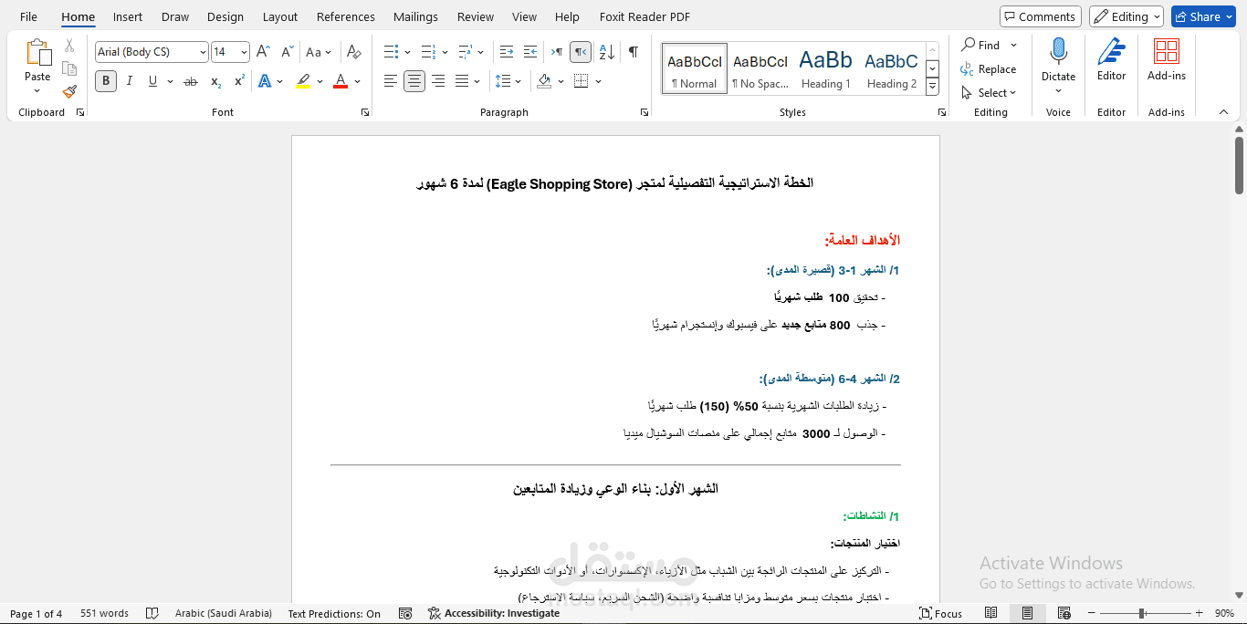 خطة الاستراتيجية التفصيلية