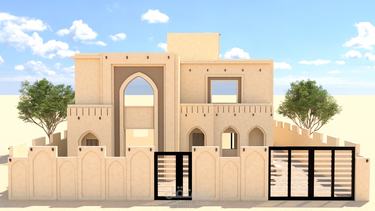 تصميم واجهات فيلا على الطراز المعماري الإسلامي