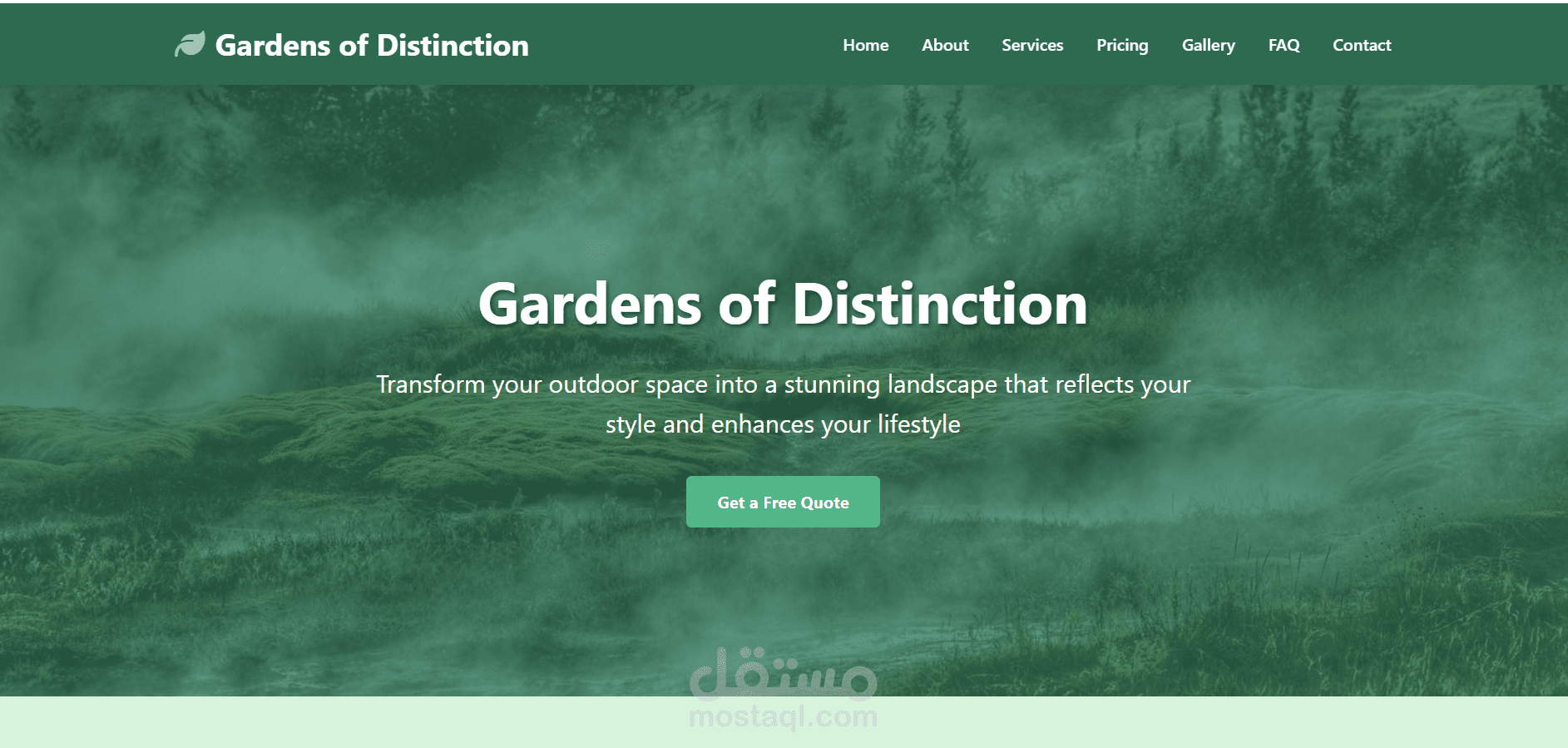Landing Page لشركة Gardens of Distinction