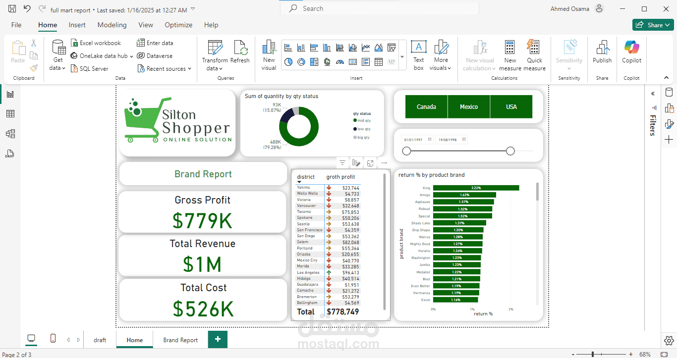 تحليل أداء شركة Silton Shopper باستخدام Power BI
