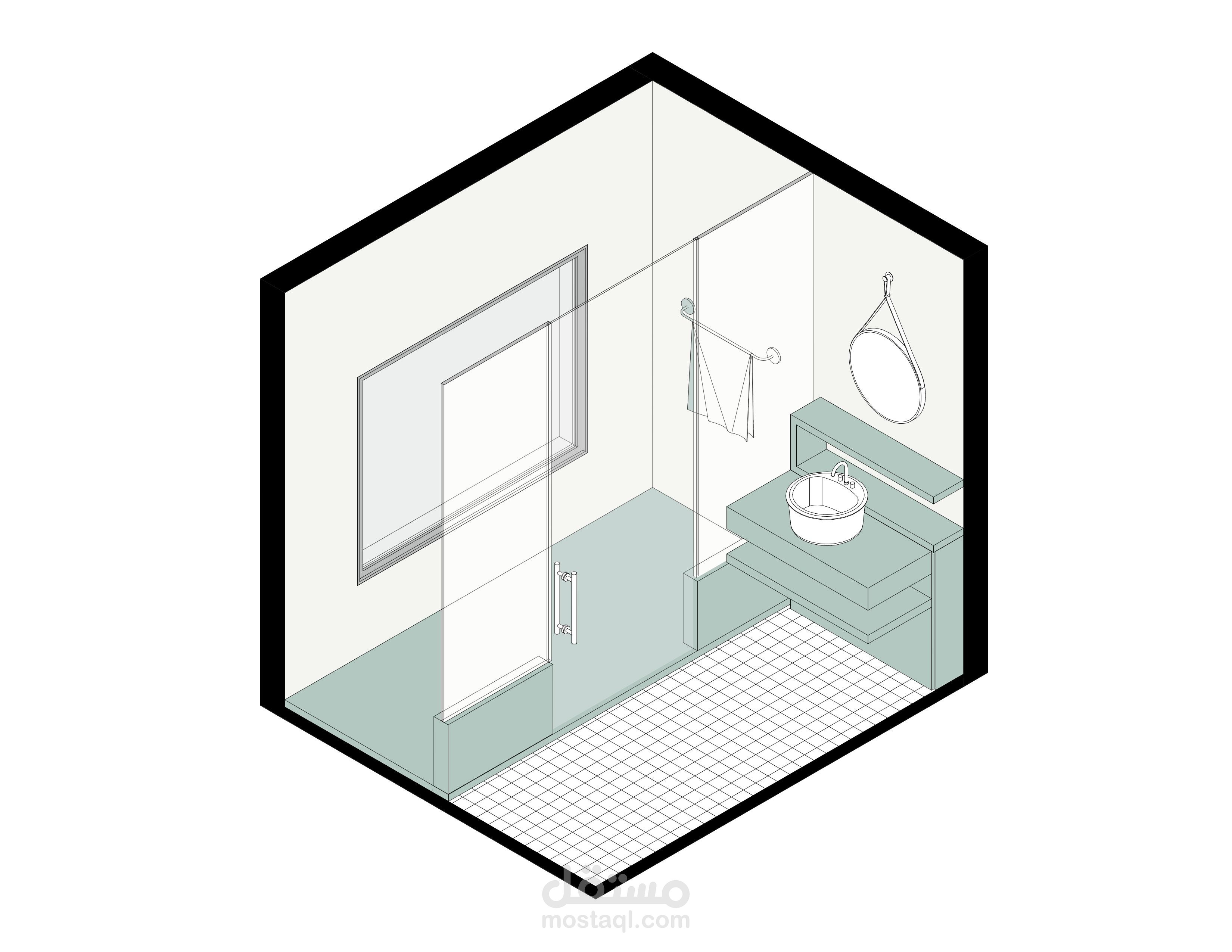 تصميم داخلي لحمام | Technical Drawing Bathroom