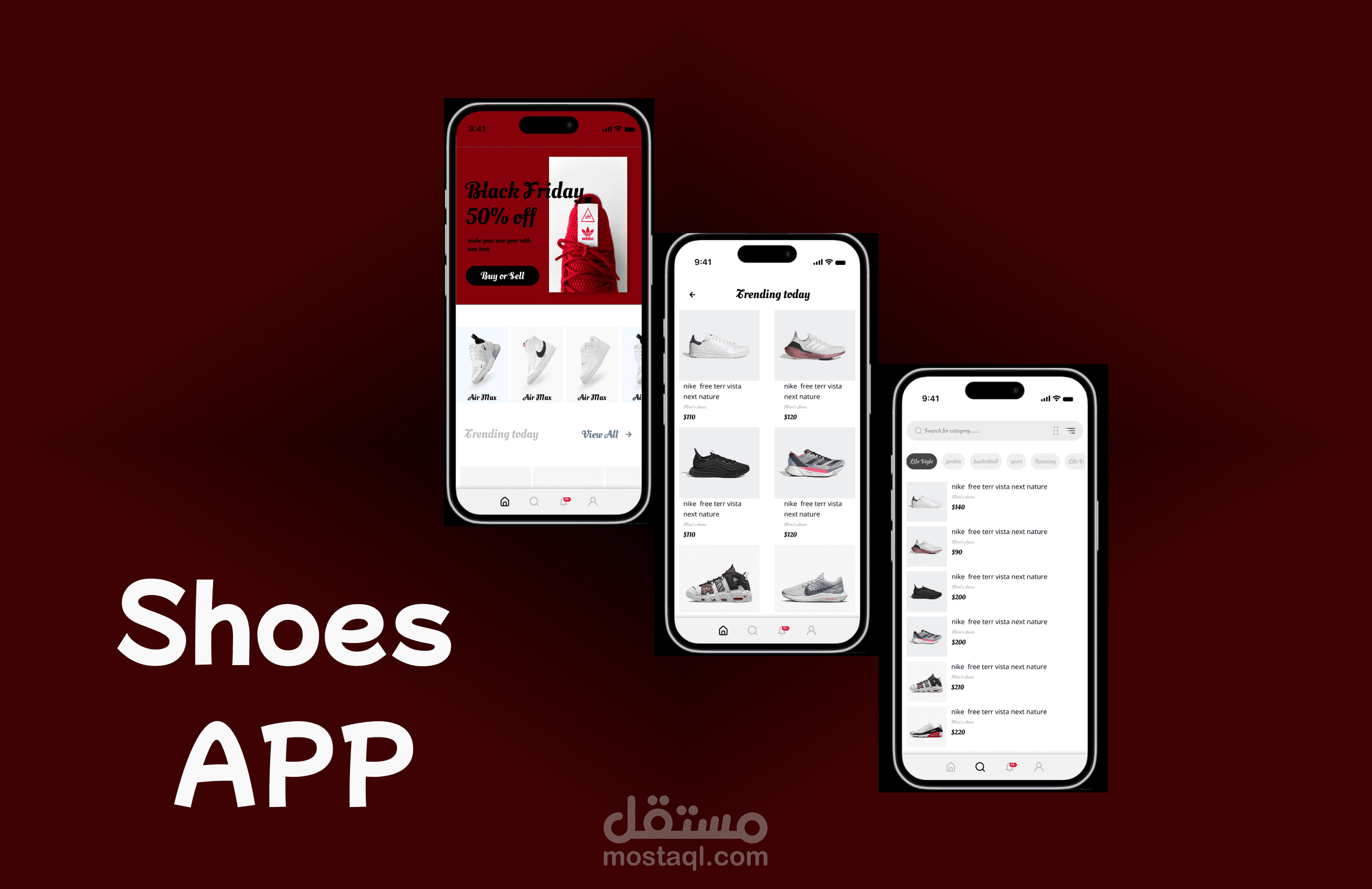 واجهة مستخدم ui لمتجر احذية