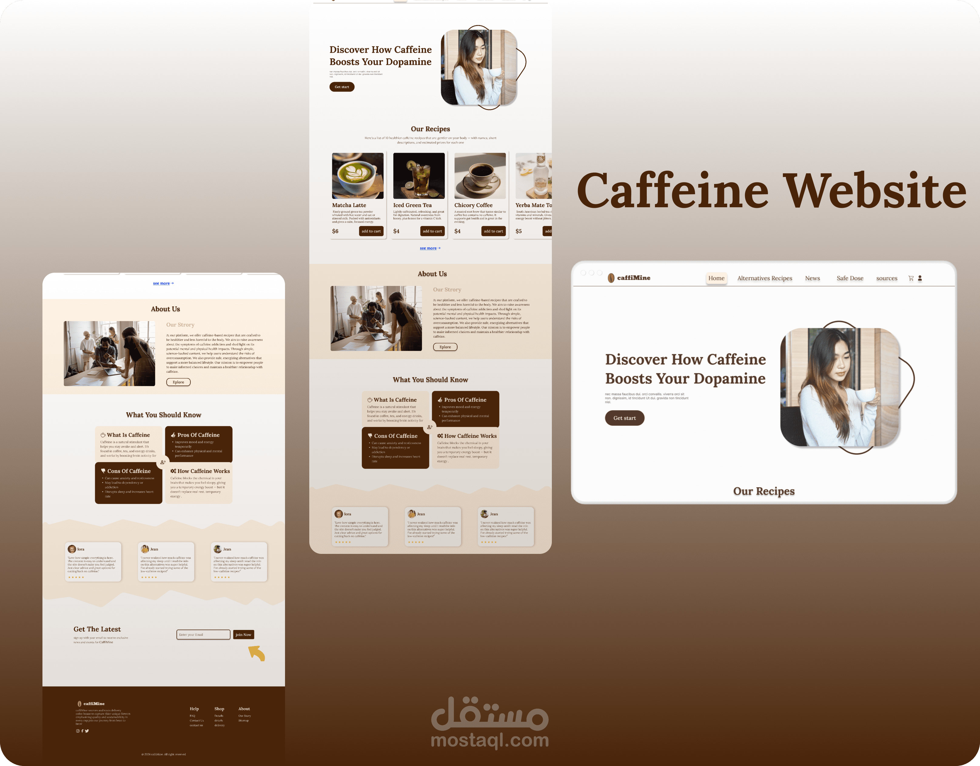 تصميم واجهة مستخدم UI/UX لموقع توعوي عن الكافيين ومخاطره الصحية