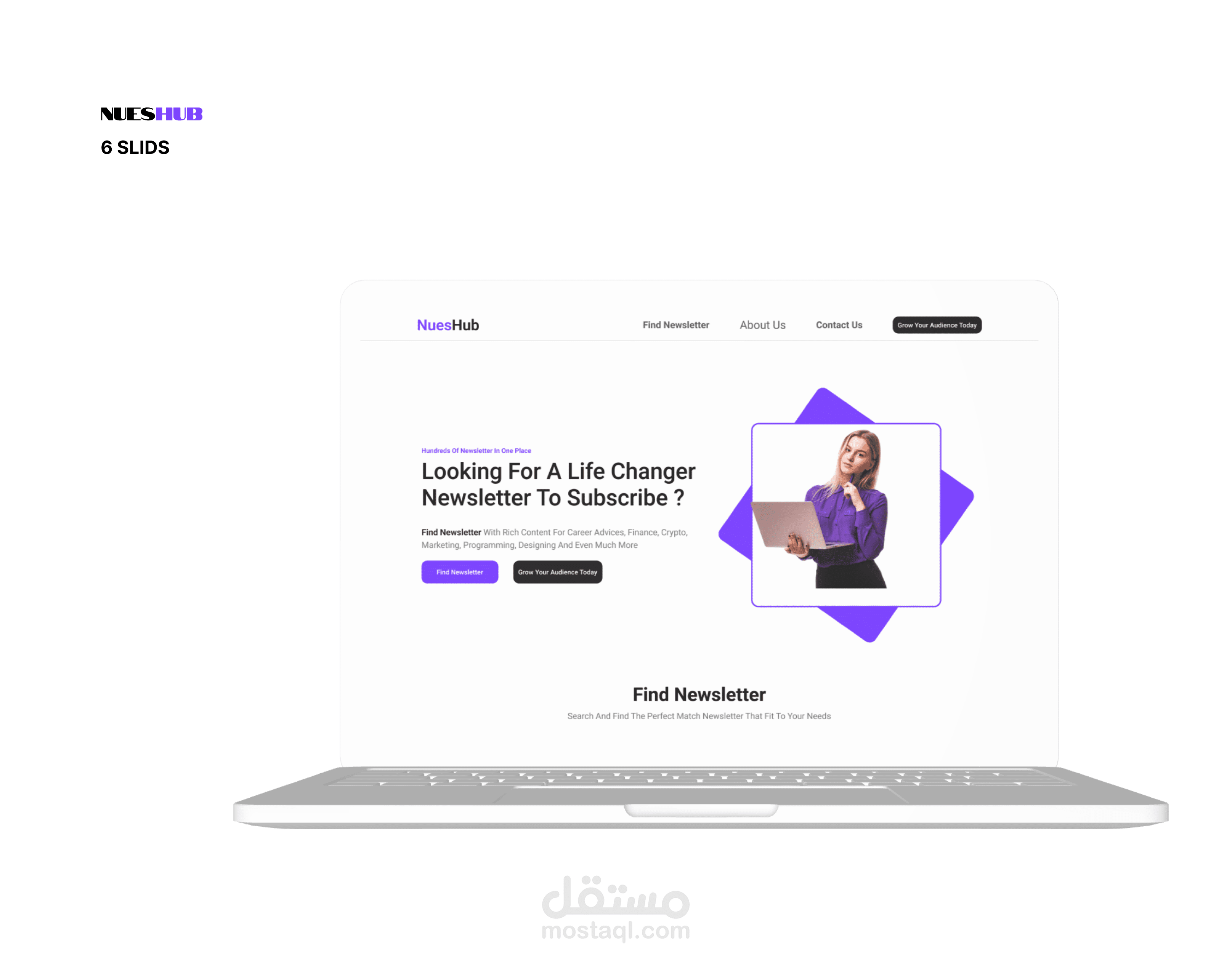 تصميم واجهة مستخدم UI/UX لمنصة اكتشاف النشرات البريدية (NuseHub)