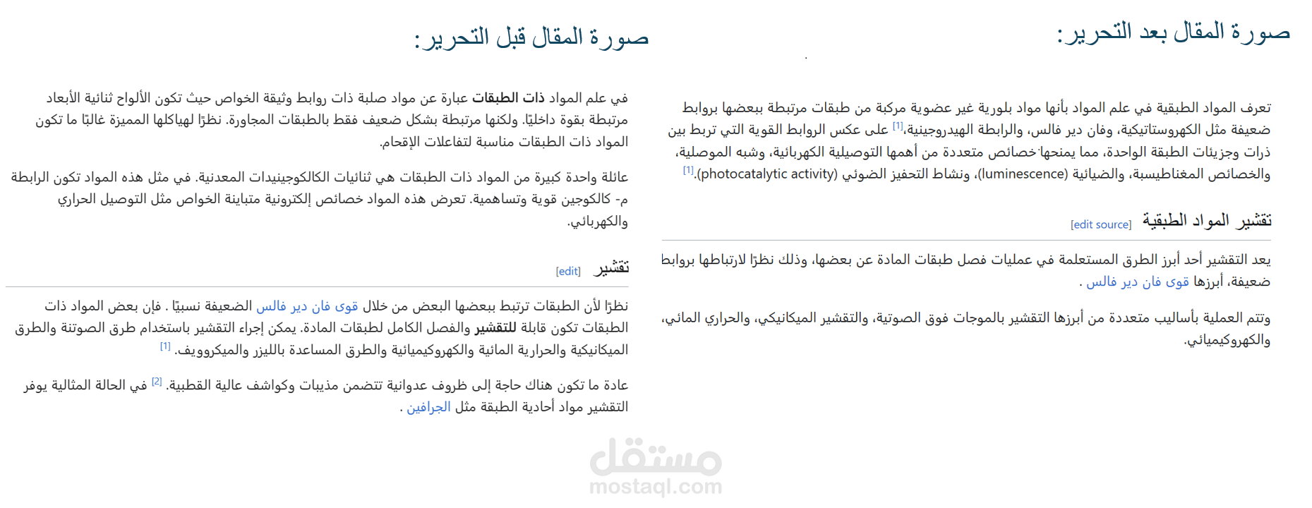 تحرير مقال علمي عن المواد الطبقية
