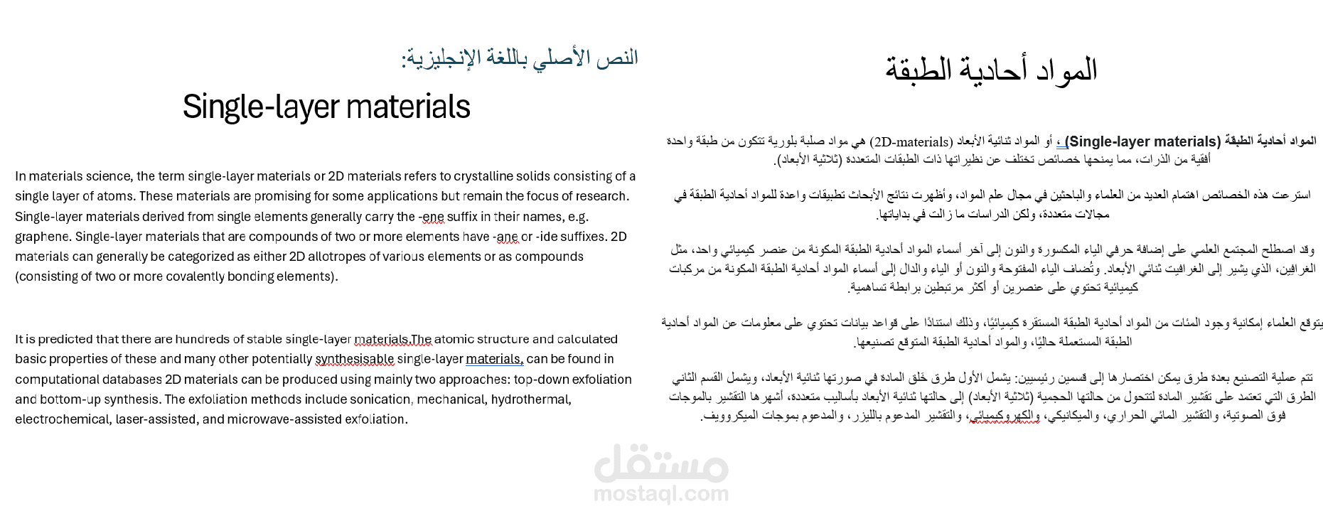 ترجمة مقال المواد أحادية الطبقة (Single-layer materials)