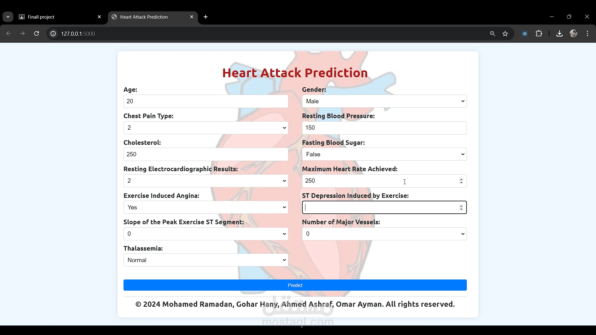 عمل predictive model للتنبوء باحتمالية امراض القلب
