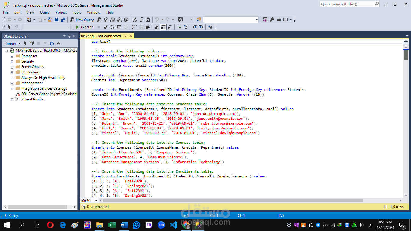 تنفيذ عدد من أوامر الـ SQL