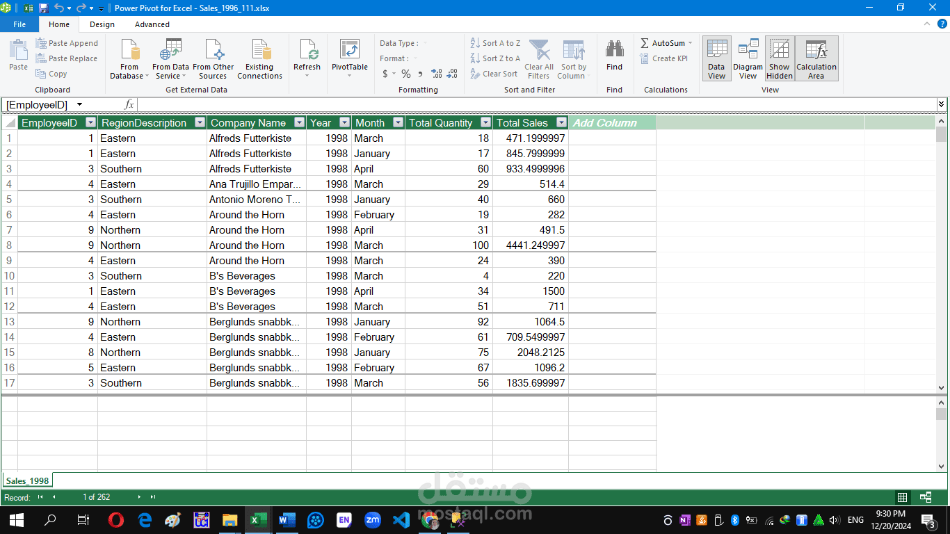 معالجة البيانات باستخدام power pivot for excel
