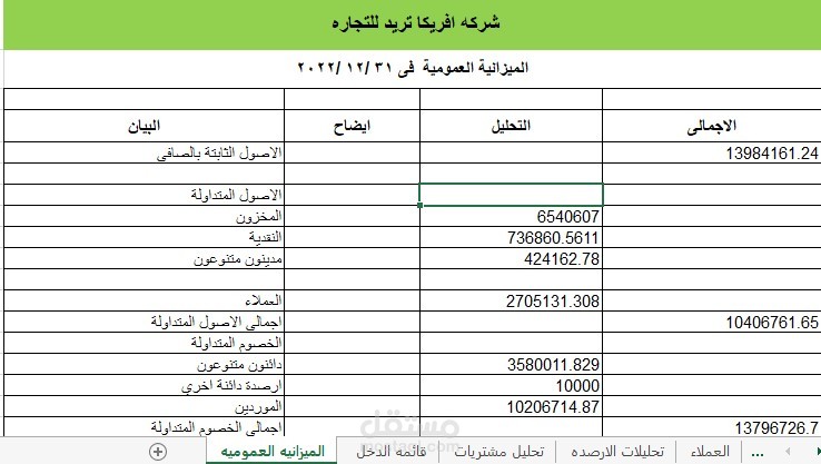 ميزانيه شركه افريكا تريد