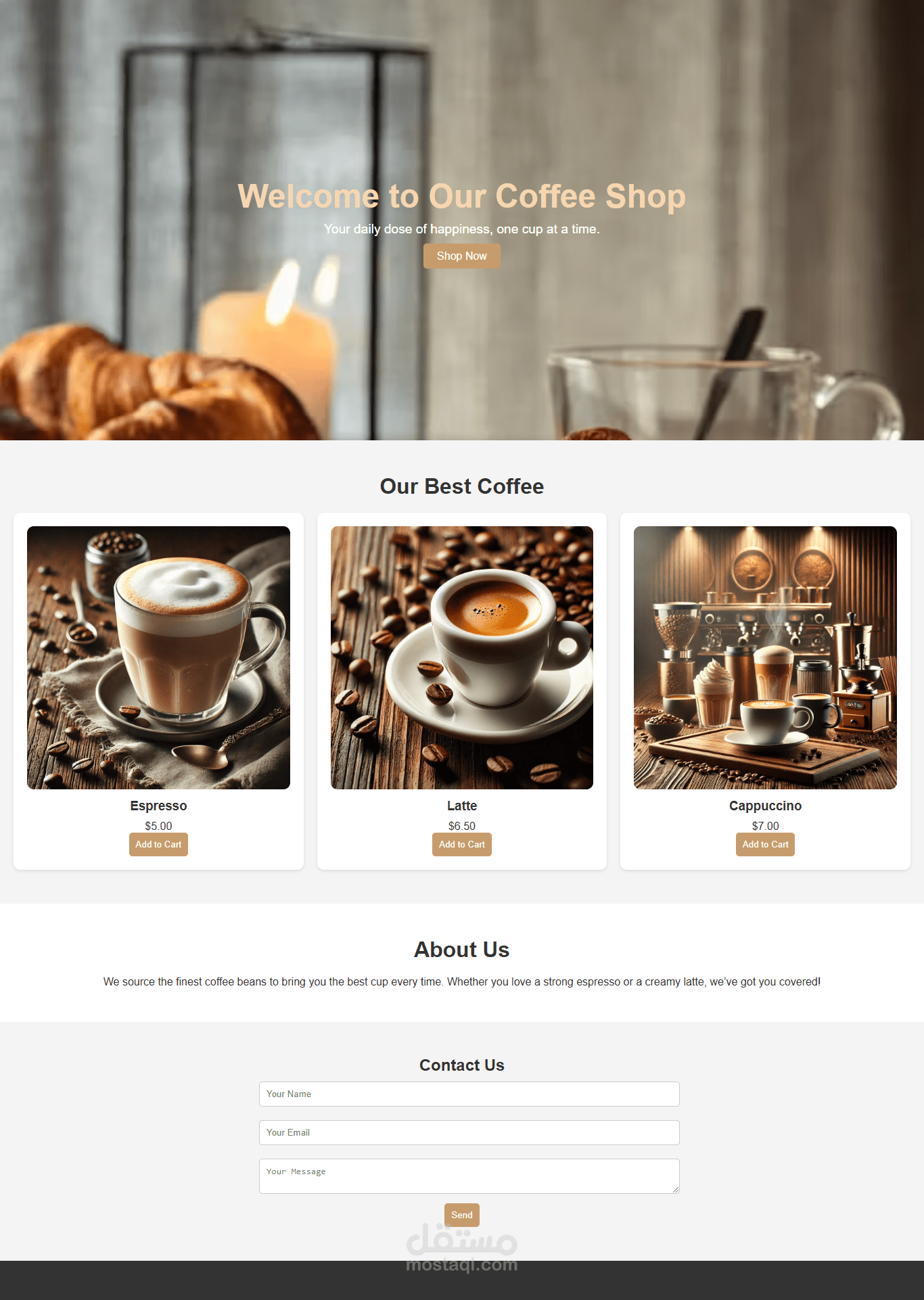 Modern Coffee Shop Landing Page Design