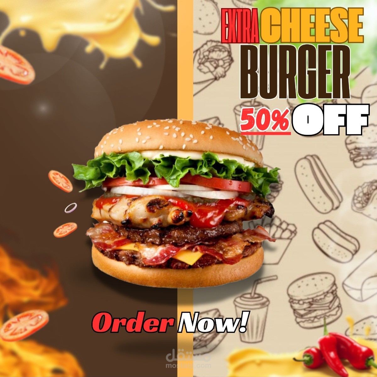 تصميم بوستر وبانر اعلاني لعرض على برجر شهي