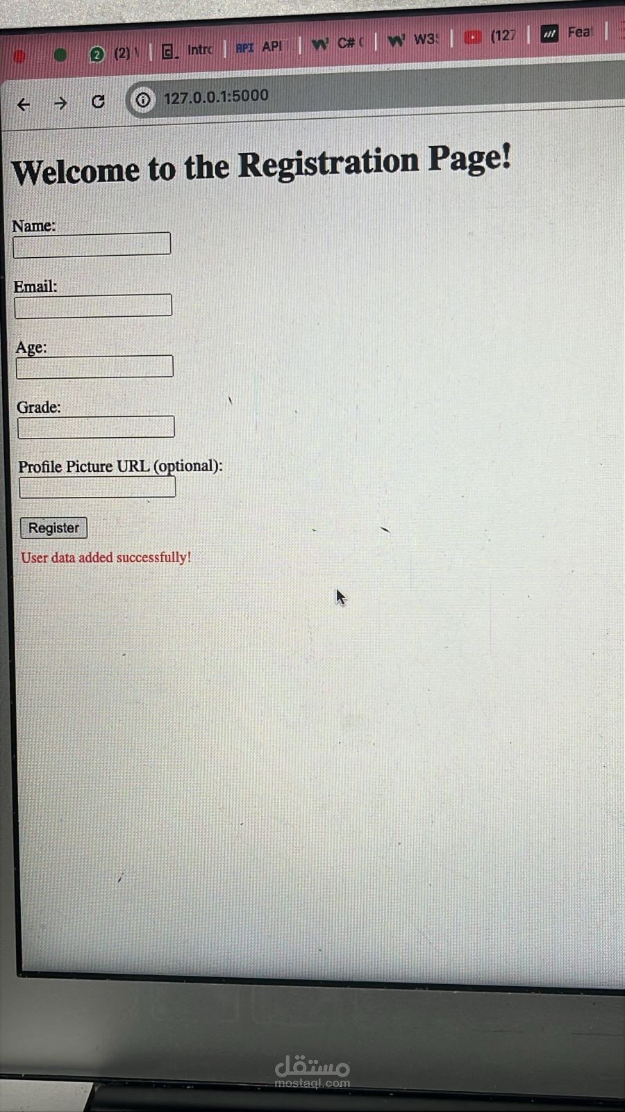 registration and profile website