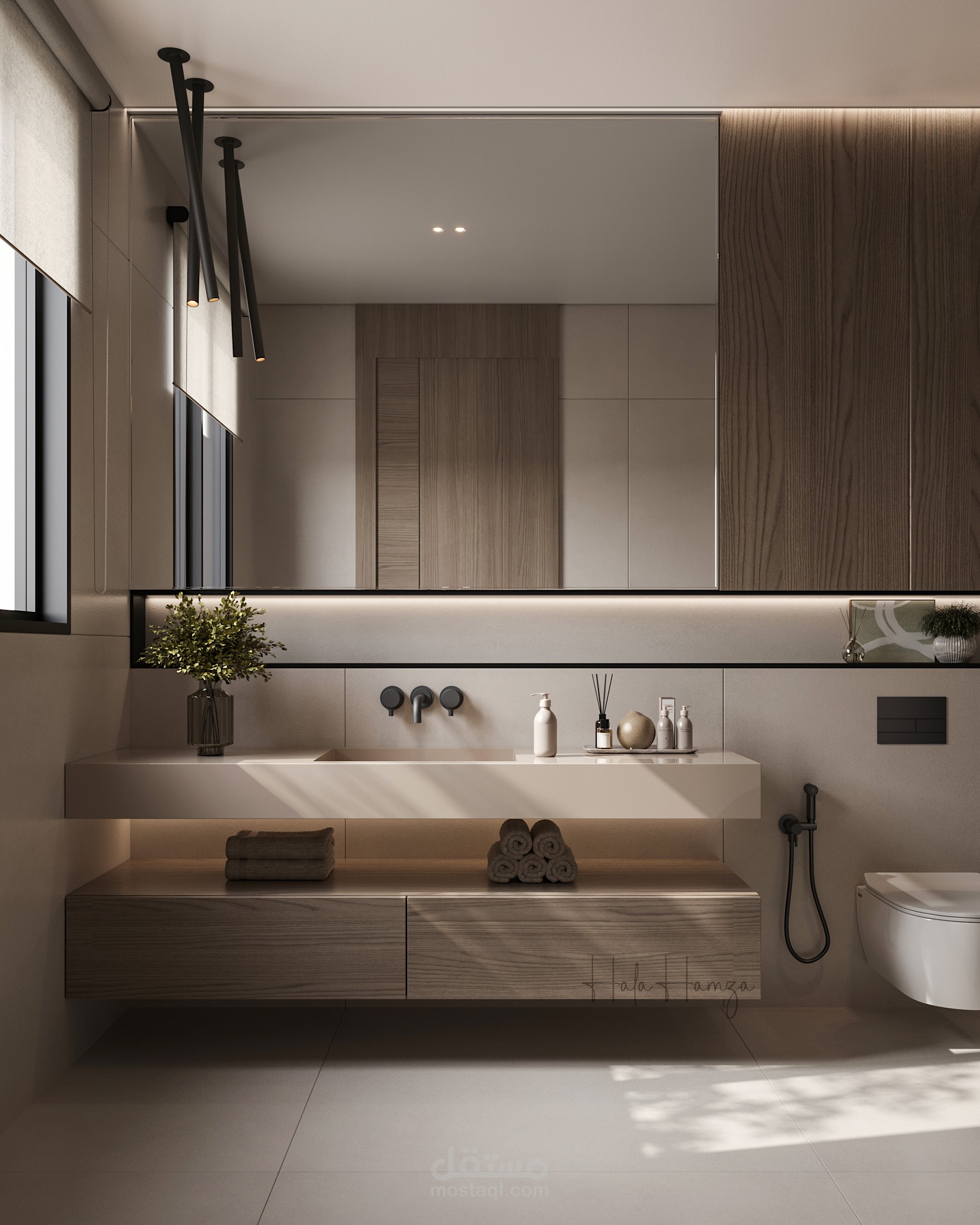 تصميم فراغات حمام و laundry لروف فيلا