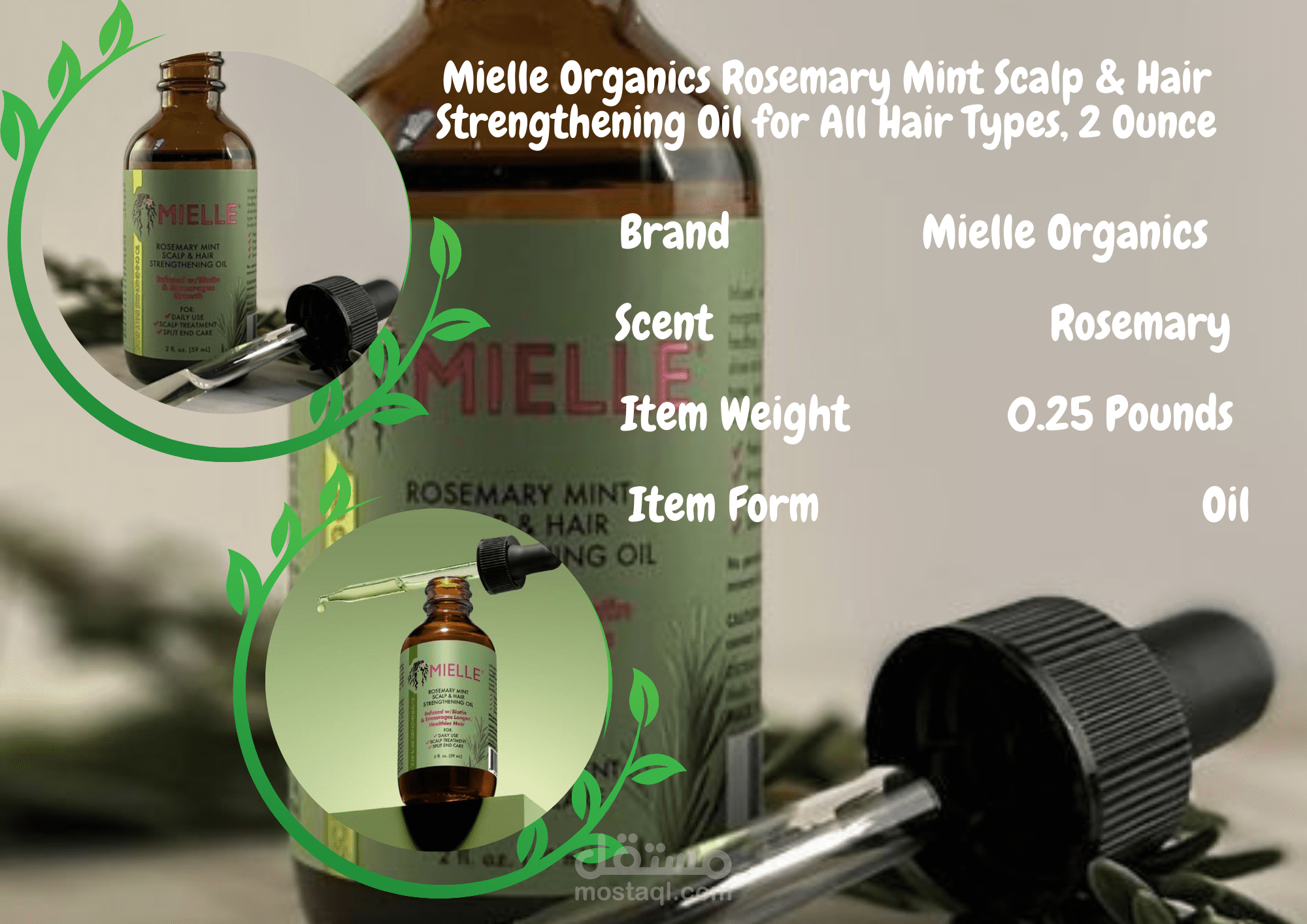 Mielle Organics Rosemary Mint Scalp & Hair Strengthening Oil for All Hair Types, 2 Ounce