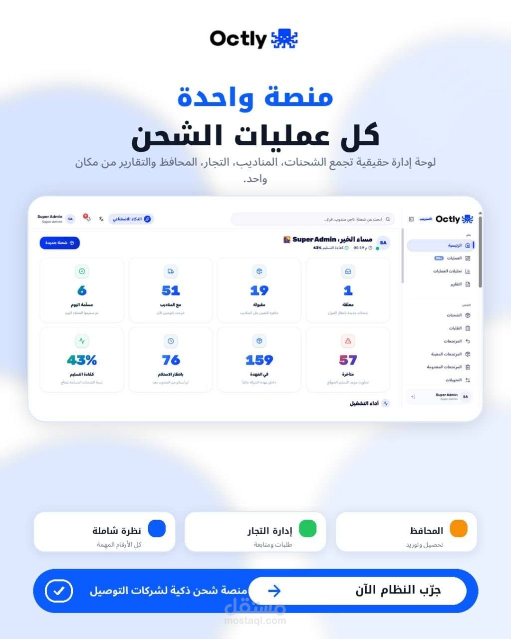 سيستم إدارة شركات شحن مدعوم بذكاء اصطناعي مدمج