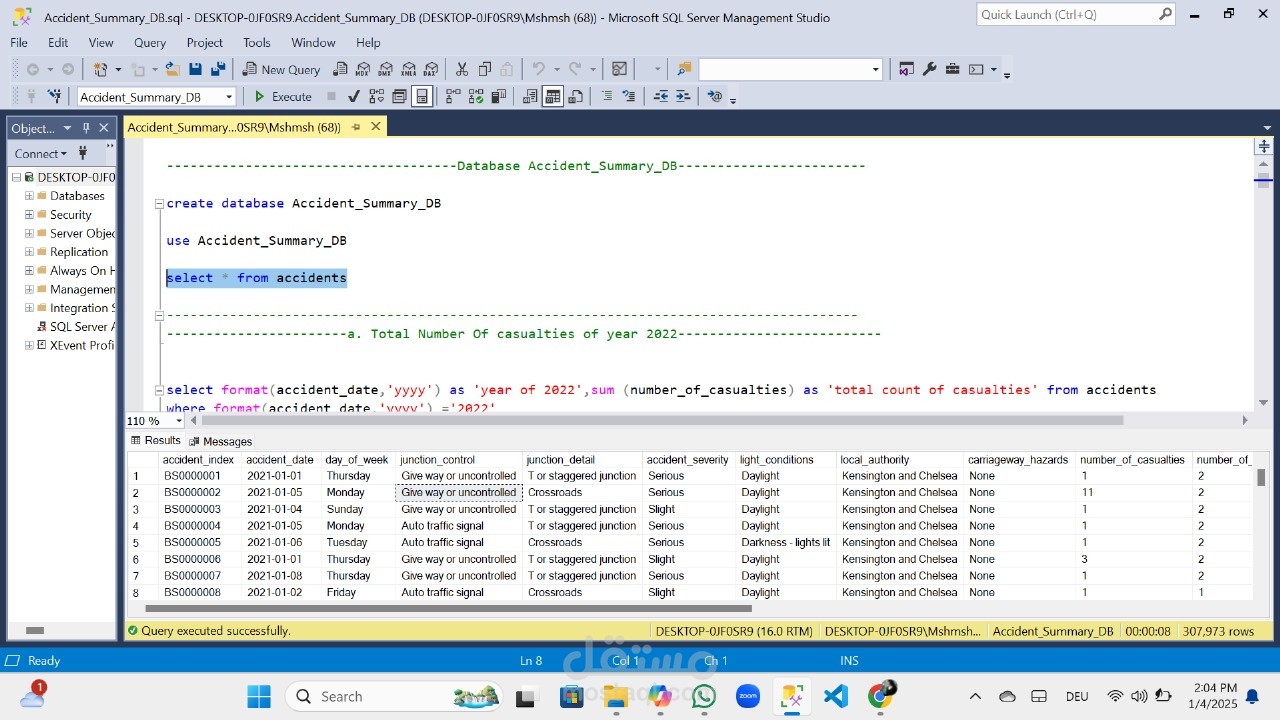 تحليل بيانات الحوادث باستخدام SQL - مشروع ملخص الحوادث | مستقل