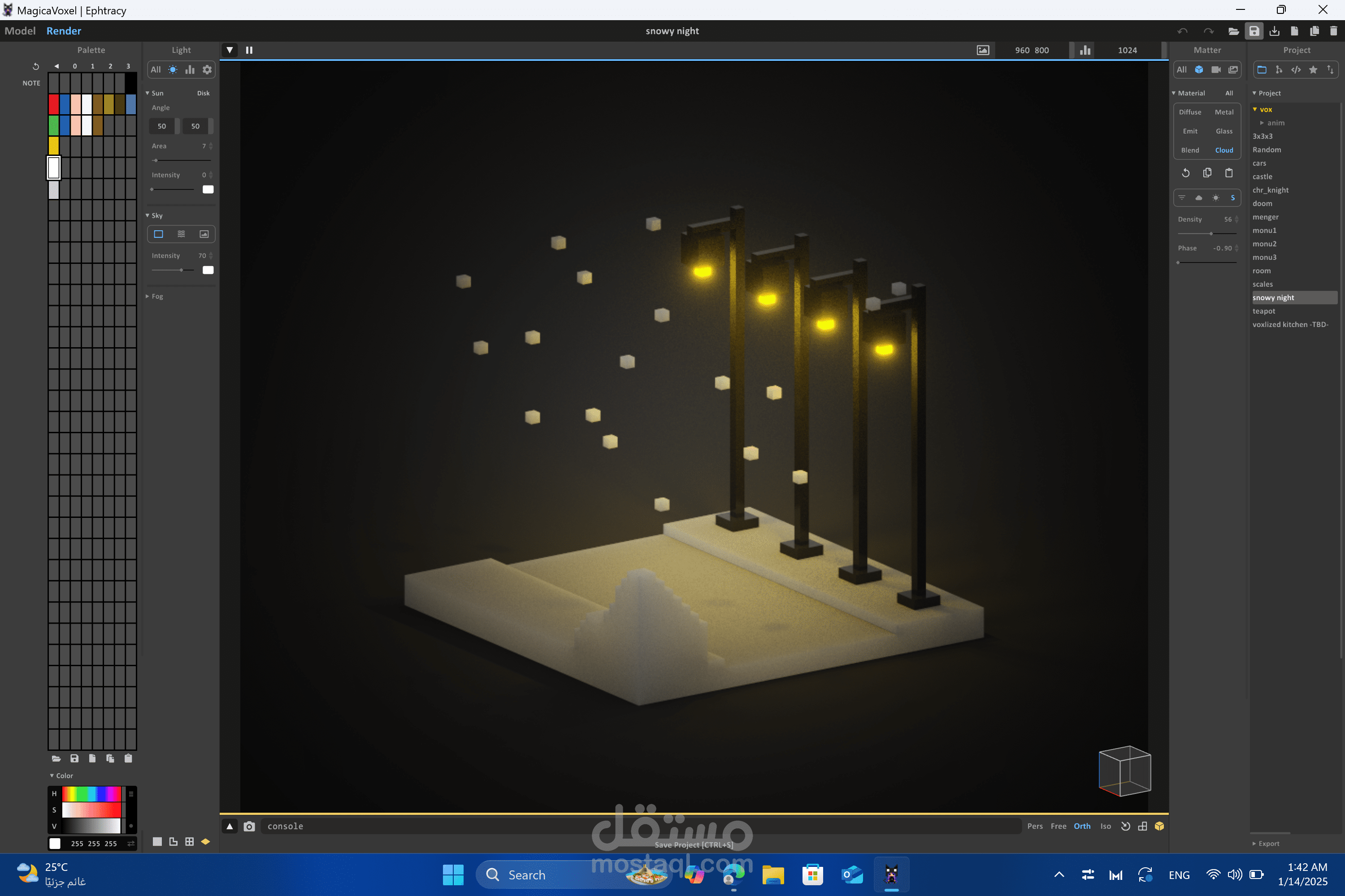 snowy night on s treet magical voxel 3d model