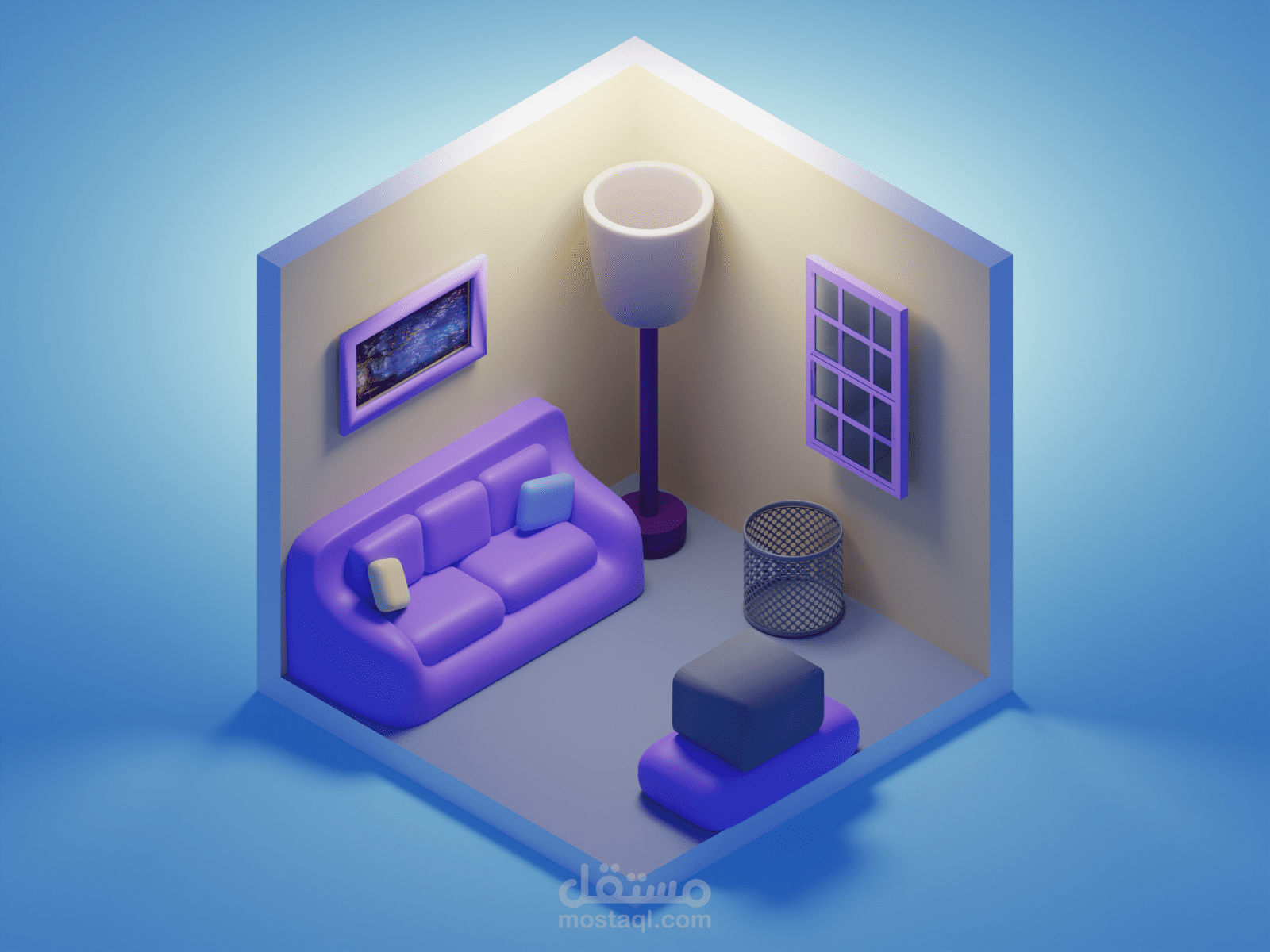 تصميم مشهد داخلي ثلاثي الأبعاد باستخدام برنامج Blender