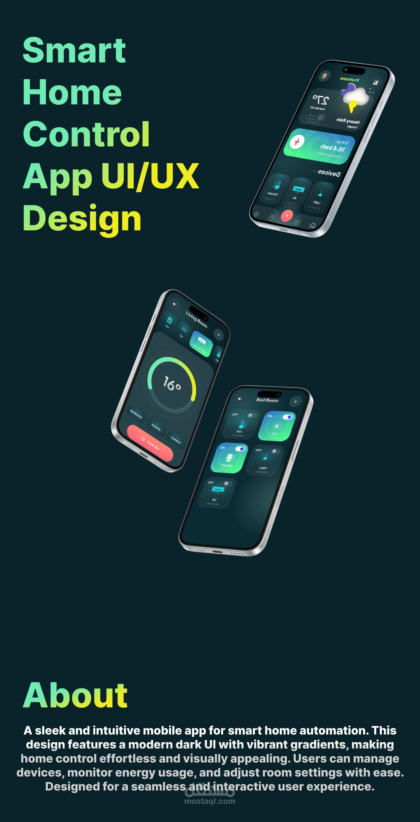 تصميم احترافي لتطبيق تحكم في المنازل الذكية