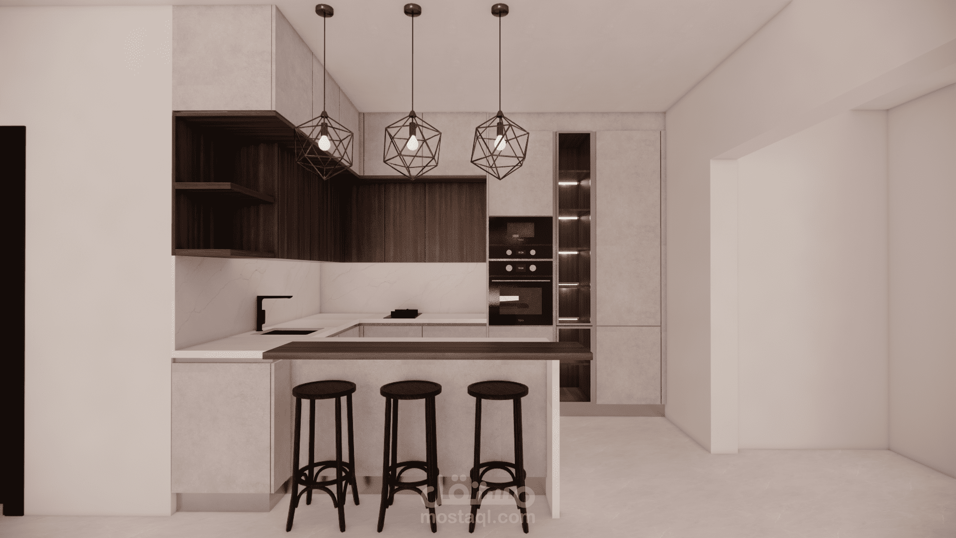 تصميم مطابخ عصرية ثلاثية الأبعاد 3d مع توزيع ذكي للمساحة