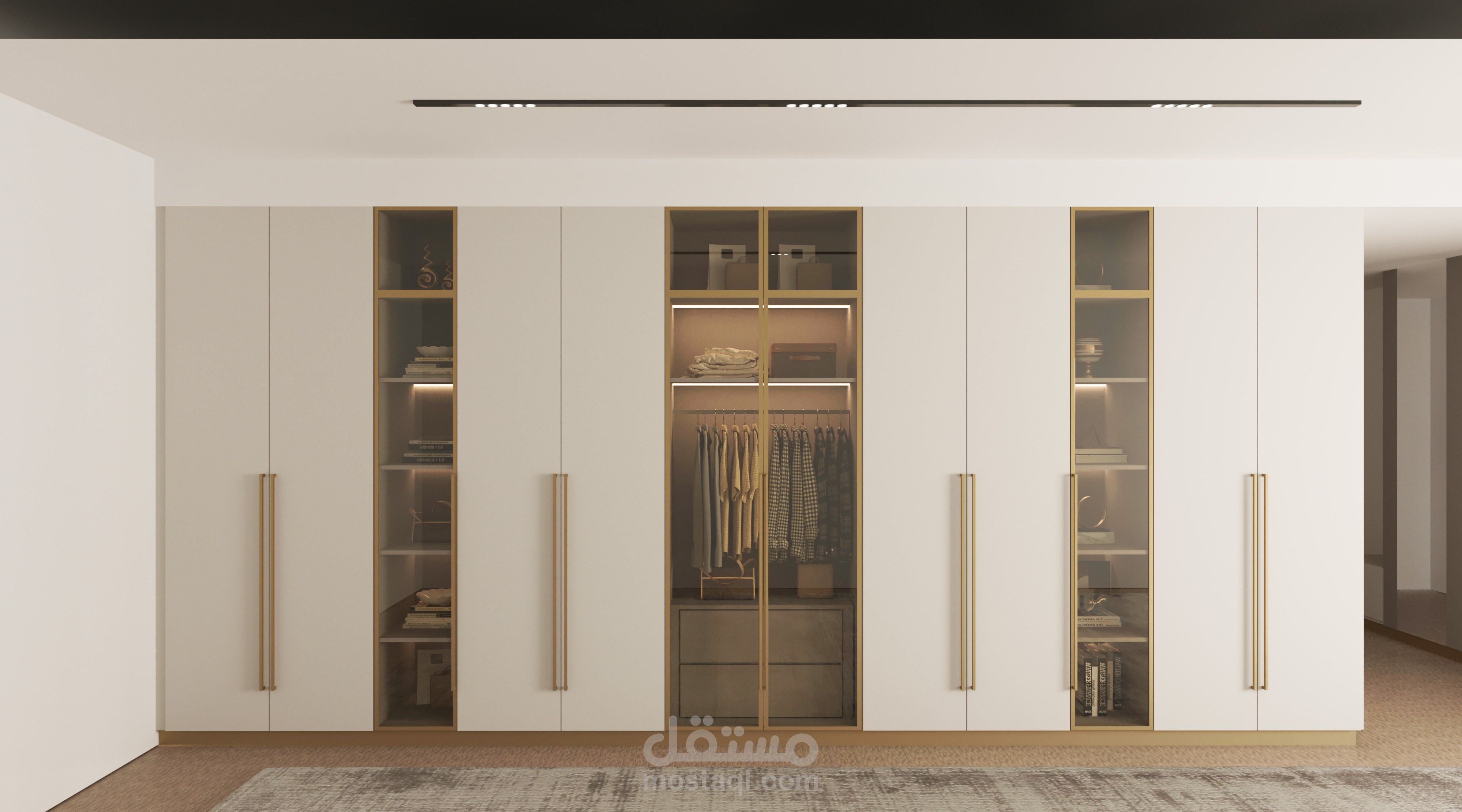 تصميم غرف ملابس وخزائن عصرية  3d مع توزيع ذكي للمساحة