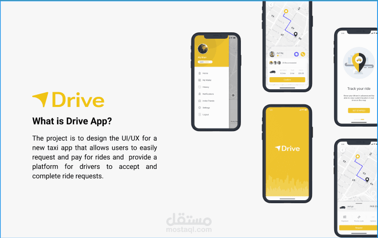 تصميم واجهات تطبيق Drive لحجز سيارات التوصيل