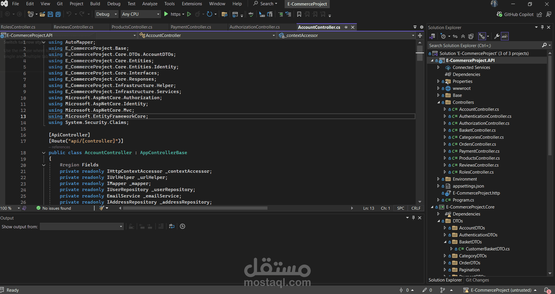 E-Commerce API باستخدام ASP.NET Core
