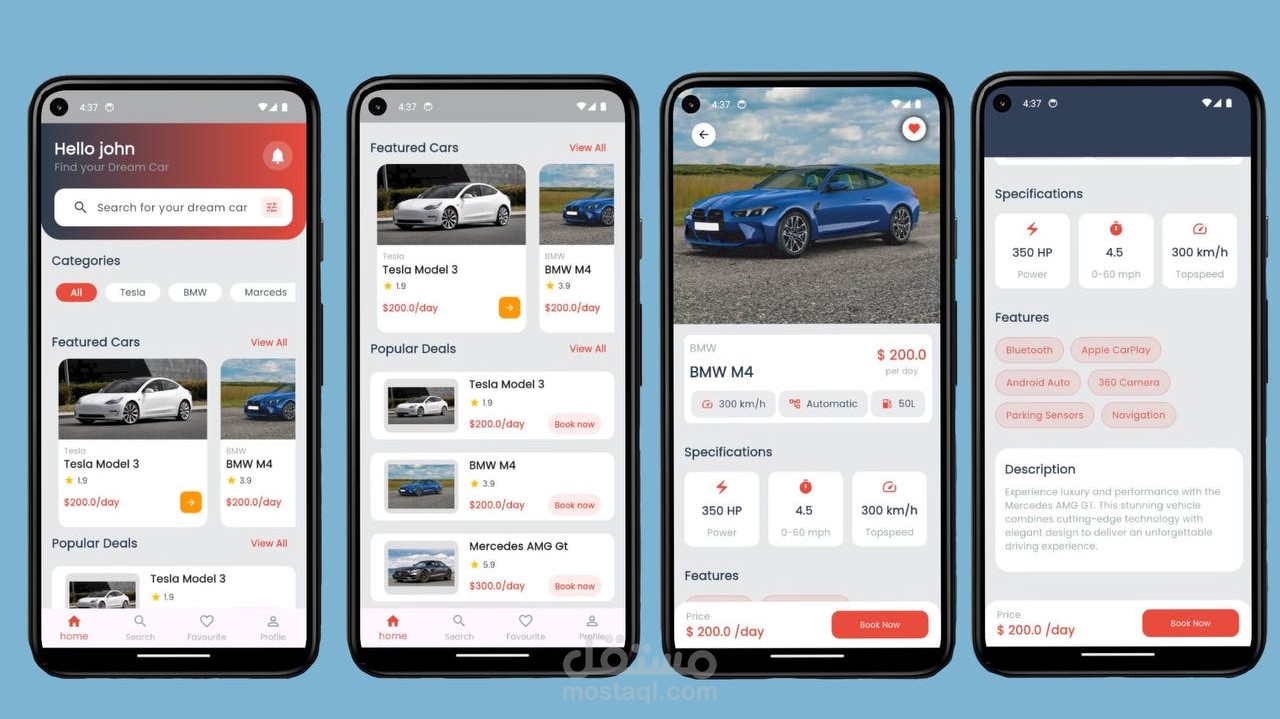 "CarRental App" هو تطبيق يتيح استئجار السيارات باستخدام Flutter