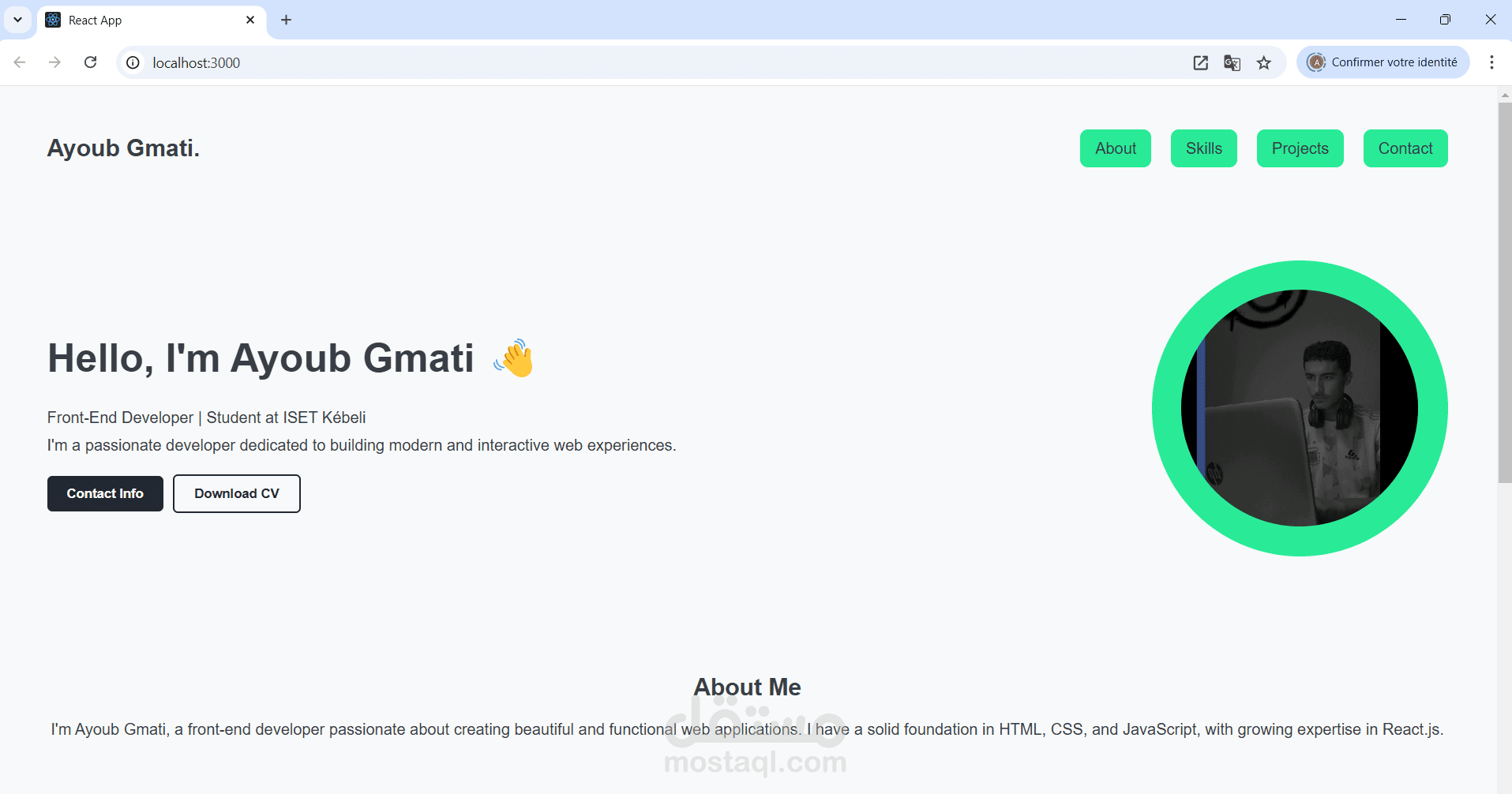 تصميم بورتفوليو احترافي بسيط ومميز باستخدام ReactJS