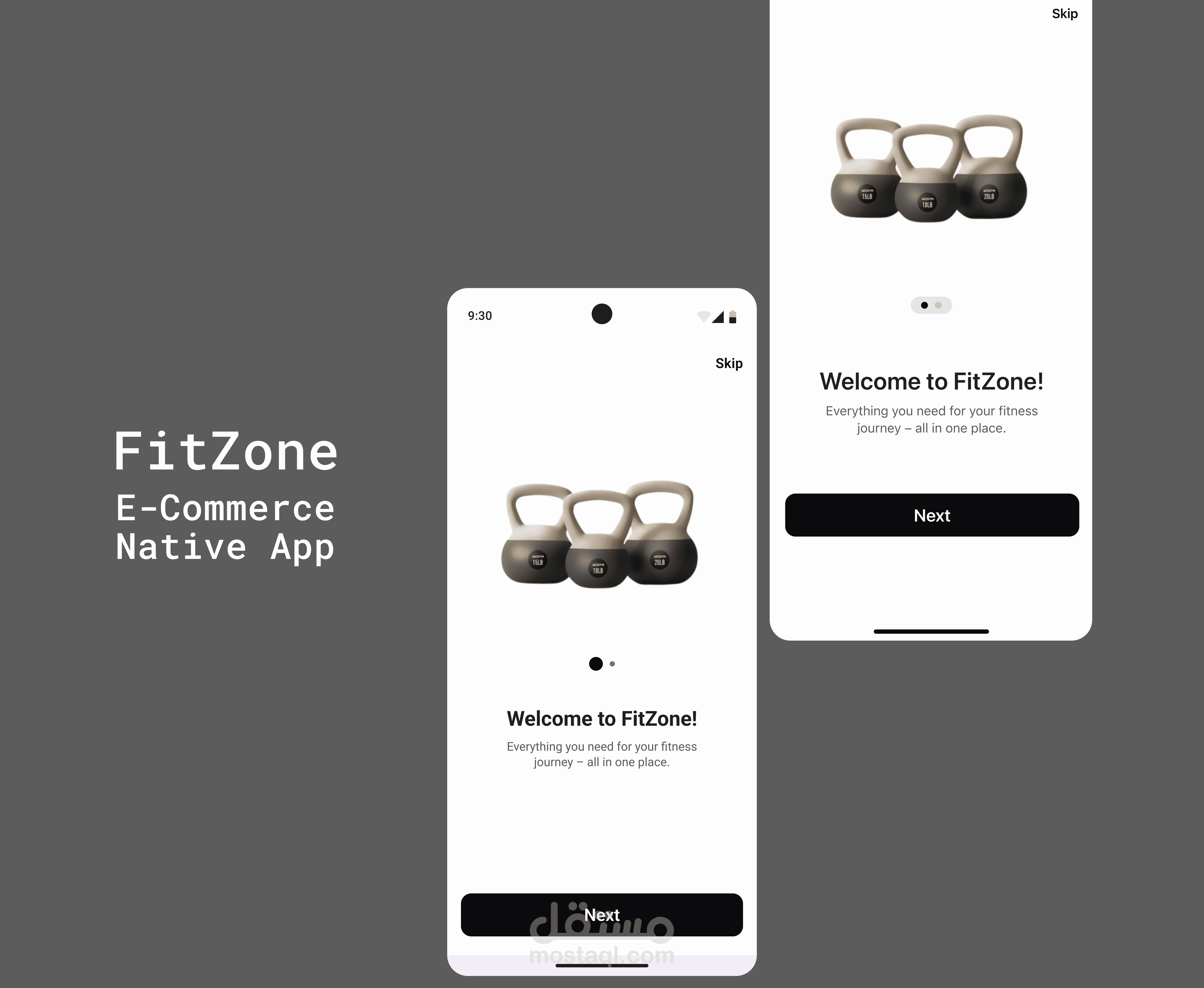 تصميم واجهات تطبيق متجر رياضي Native (UI/UX)