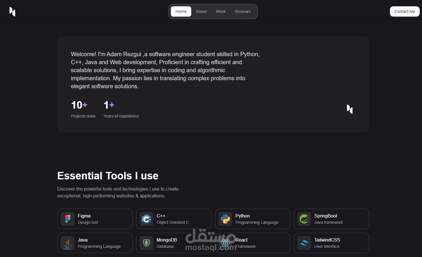 موقع شخصي باستخدام React وTailwind CSS