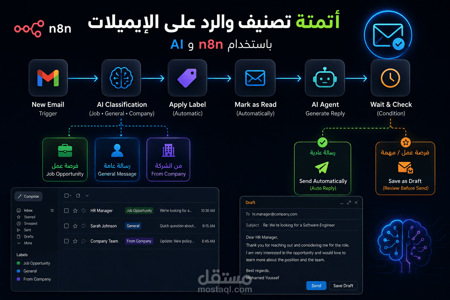 نظام أتمتة يقرأ، يصنّف، ويرد على إيميلاتك تلقائيًا بالذكاء الاصطناعي