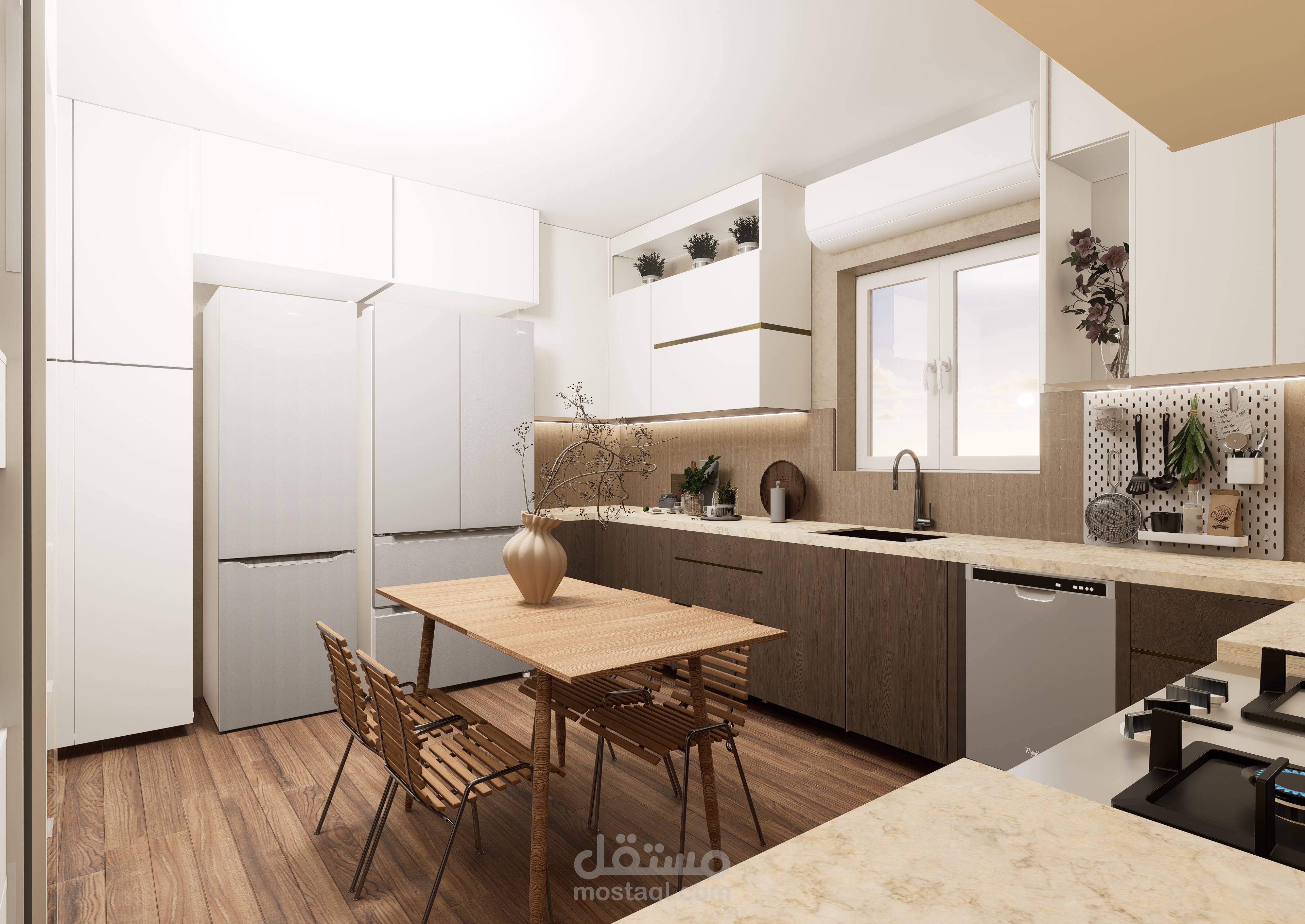 تصميم مطبخ مودرن دافئ بخامات طبيعية | Modern Warm Kitchen Design