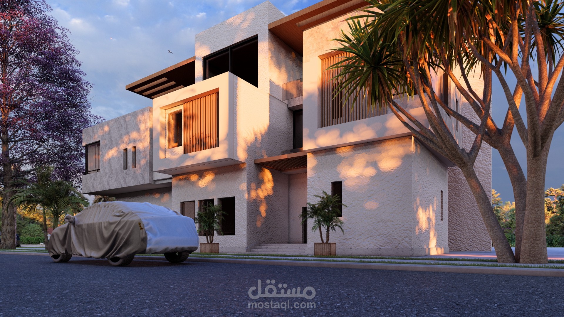تصميم فيلا سكنية مودرن بإخراج واقعي (3D Exterior Visualization)